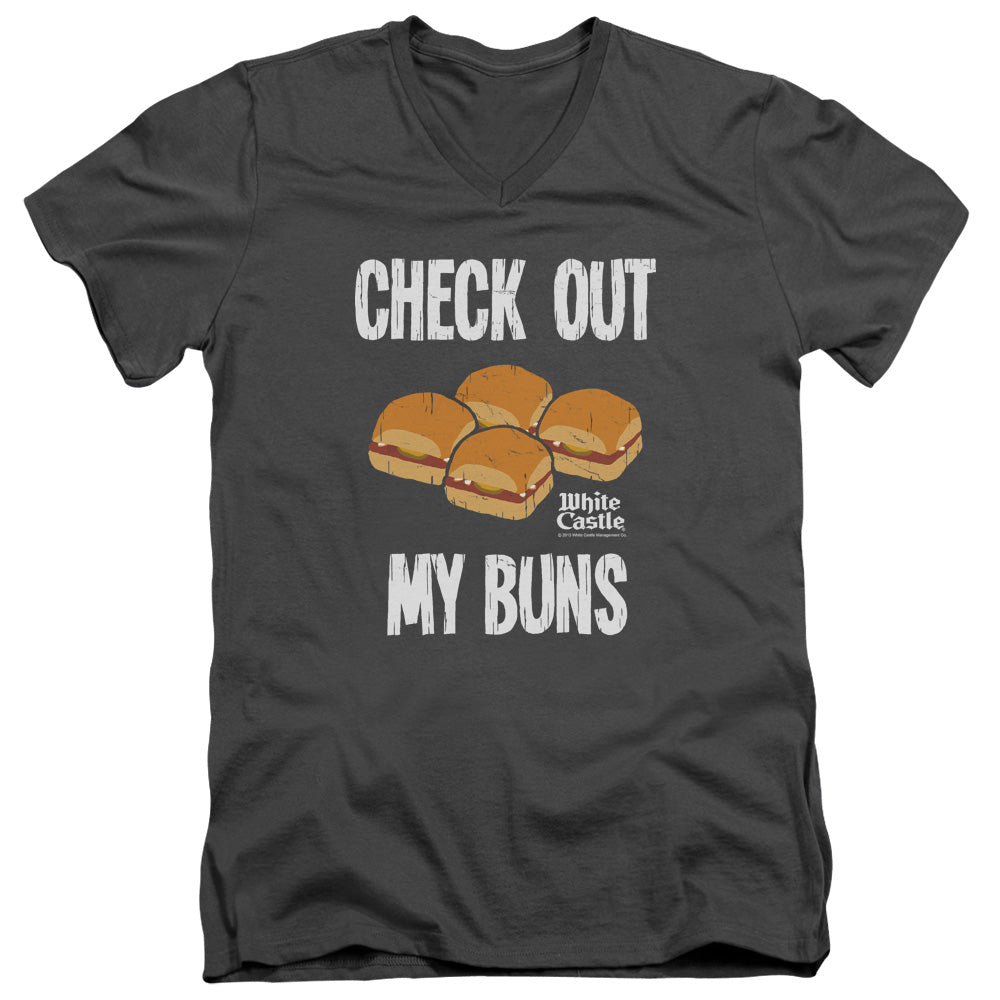 White Castle My Buns Mens Slim Fit V-Neck T Shirt Charcoal