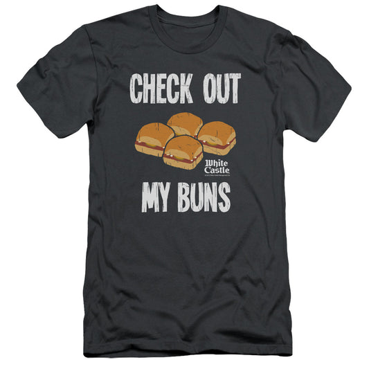 White Castle My Buns Slim Fit Mens T Shirt Charcoal