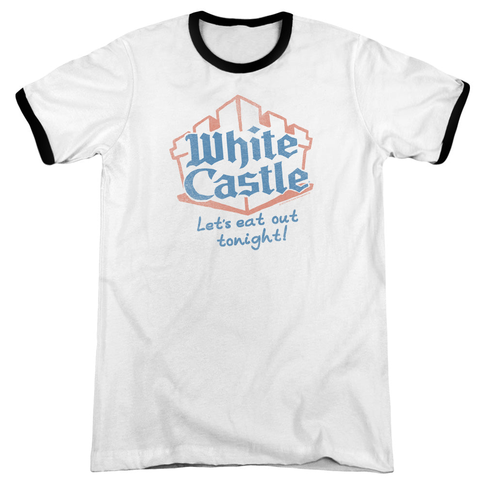 White Castle Lets Eat Heather Ringer Mens T Shirt White Black