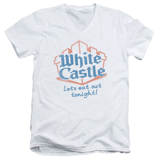 White Castle Lets Eat Mens Slim Fit V-Neck T Shirt White