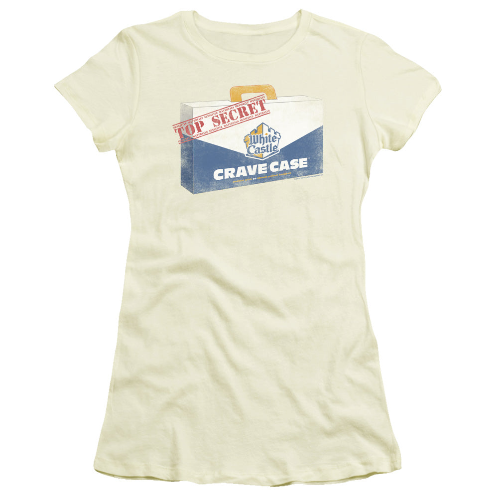 White Castle Crave Case Junior Sheer Cap Sleeve Womens T Shirt Cream