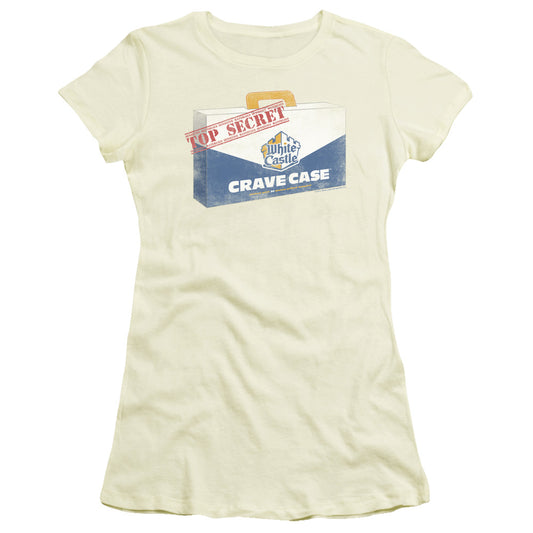 White Castle Crave Case Junior Sheer Cap Sleeve Womens T Shirt Cream