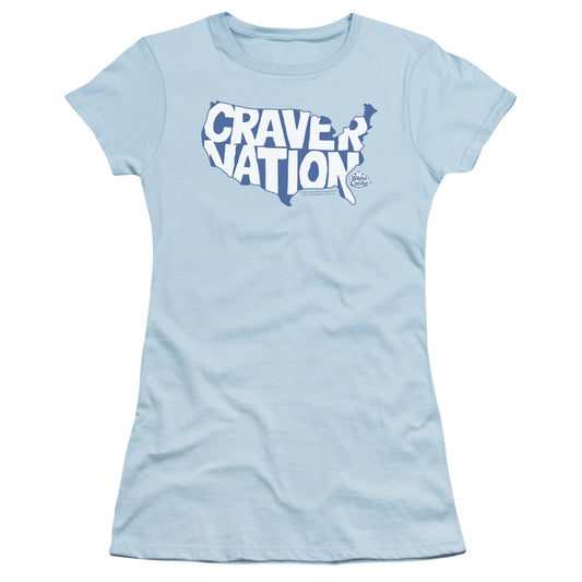 White Castle Craver Nation Junior Sheer Cap Sleeve Womens T Shirt Light Blue