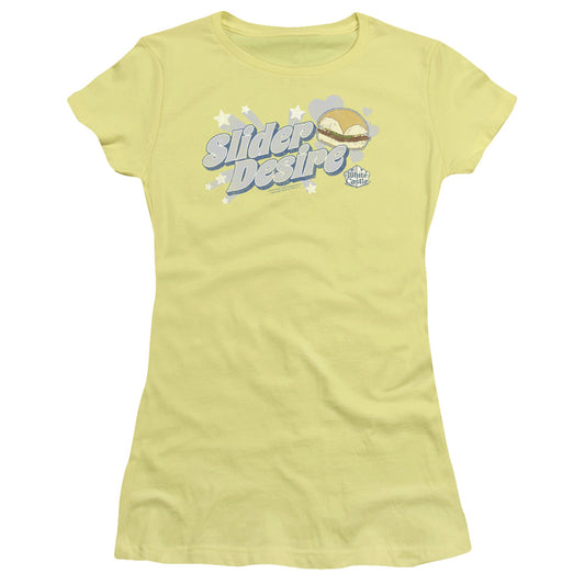 White Castle Slider Desire Junior Sheer Cap Sleeve Womens T Shirt Banana