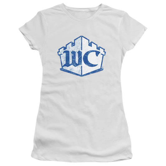 White Castle Monogram Junior Sheer Cap Sleeve Womens T Shirt White