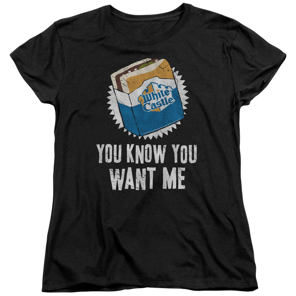 White Castle Want Me Womens T Shirt Black