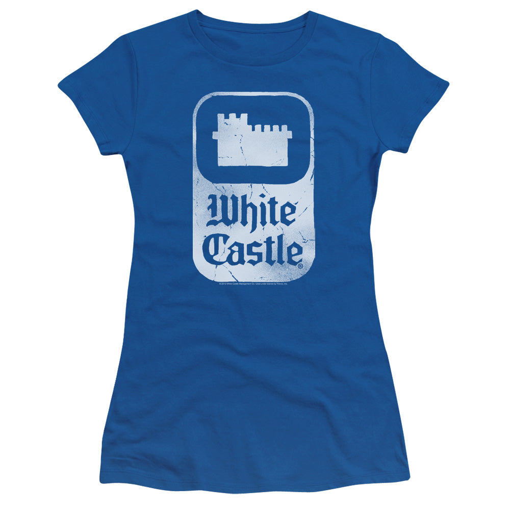 White Castle Classic Logo Junior Sheer Cap Sleeve Womens T Shirt Royal Blue