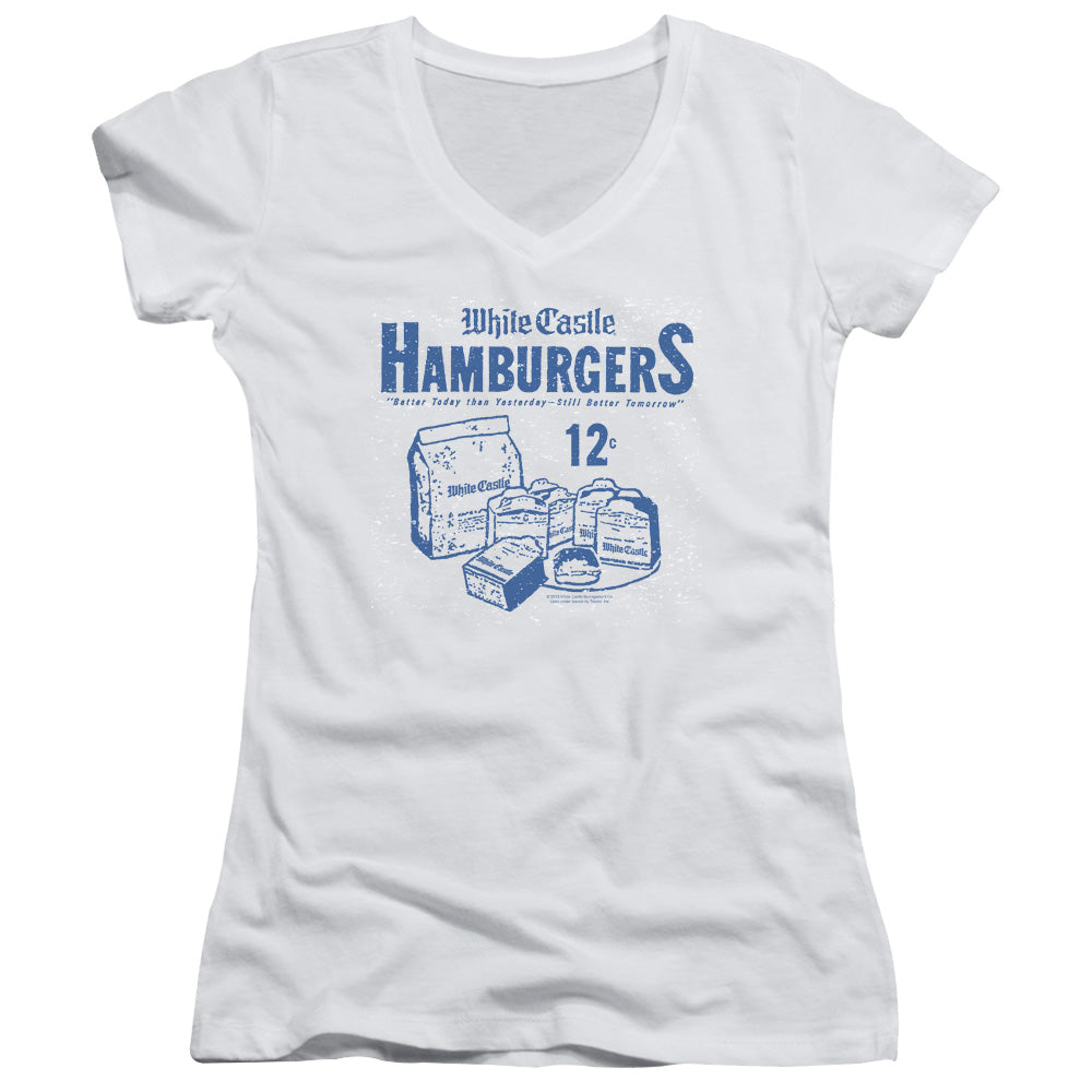 White Castle 12 Cents Junior Sheer Cap Sleeve V-Neck Womens T Shirt White