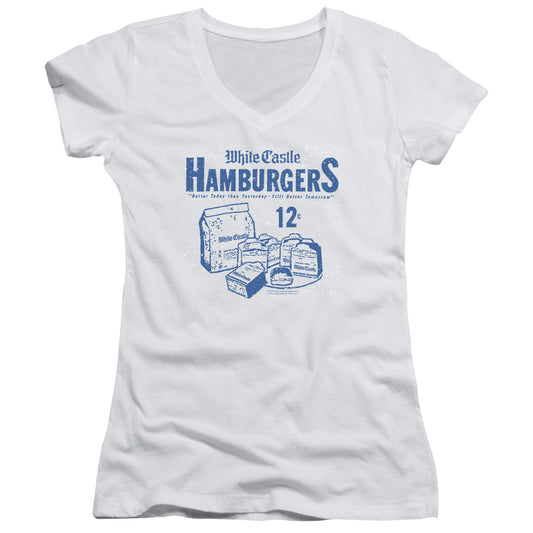 White Castle 12 Cents Junior Sheer Cap Sleeve V-Neck Womens T Shirt White