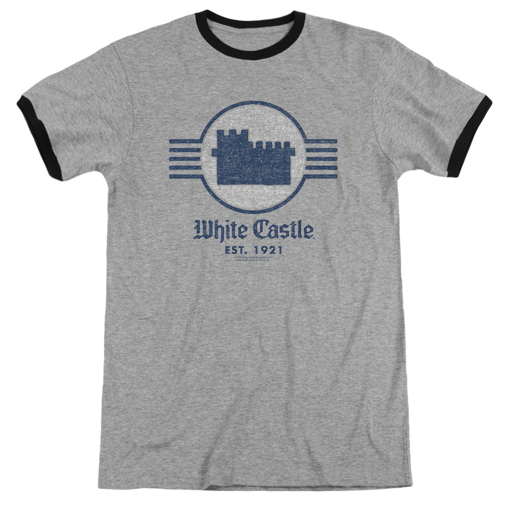 White Castle Emblem Heather Ringer Mens T Shirt Heather Black