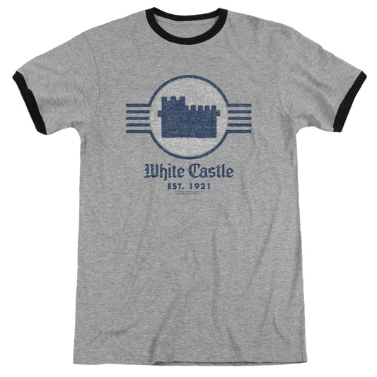 White Castle Emblem Heather Ringer Mens T Shirt Heather Black