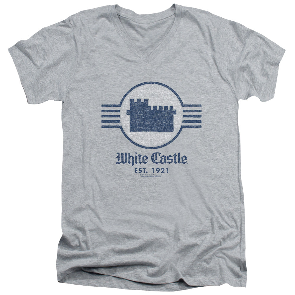 White Castle Emblem Mens Slim Fit V-Neck T Shirt Athletic Heather