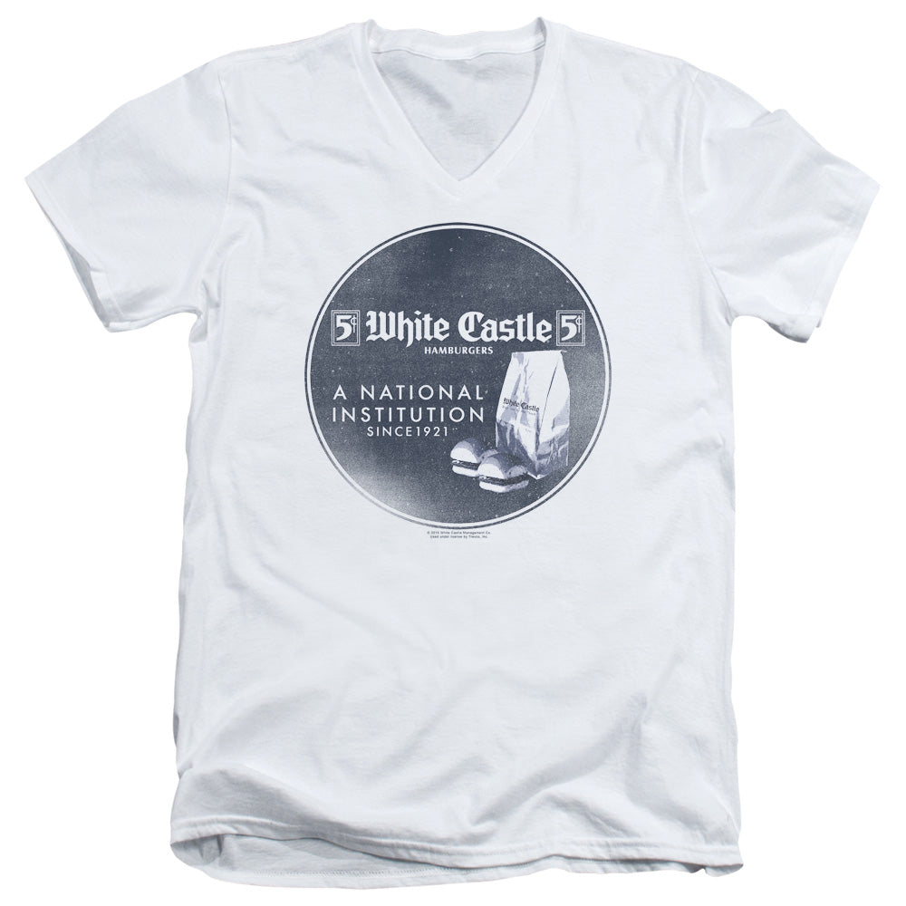 White Castle National Institution Mens Slim Fit V-Neck T Shirt White