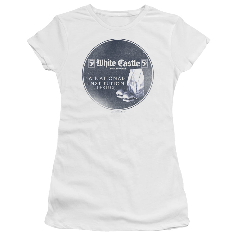 White Castle National Institution Junior Sheer Cap Sleeve Womens T Shirt White