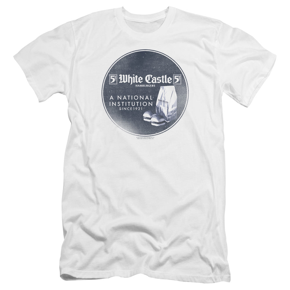 White Castle National Institution Premium Bella Canvas Slim Fit Mens T Shirt White