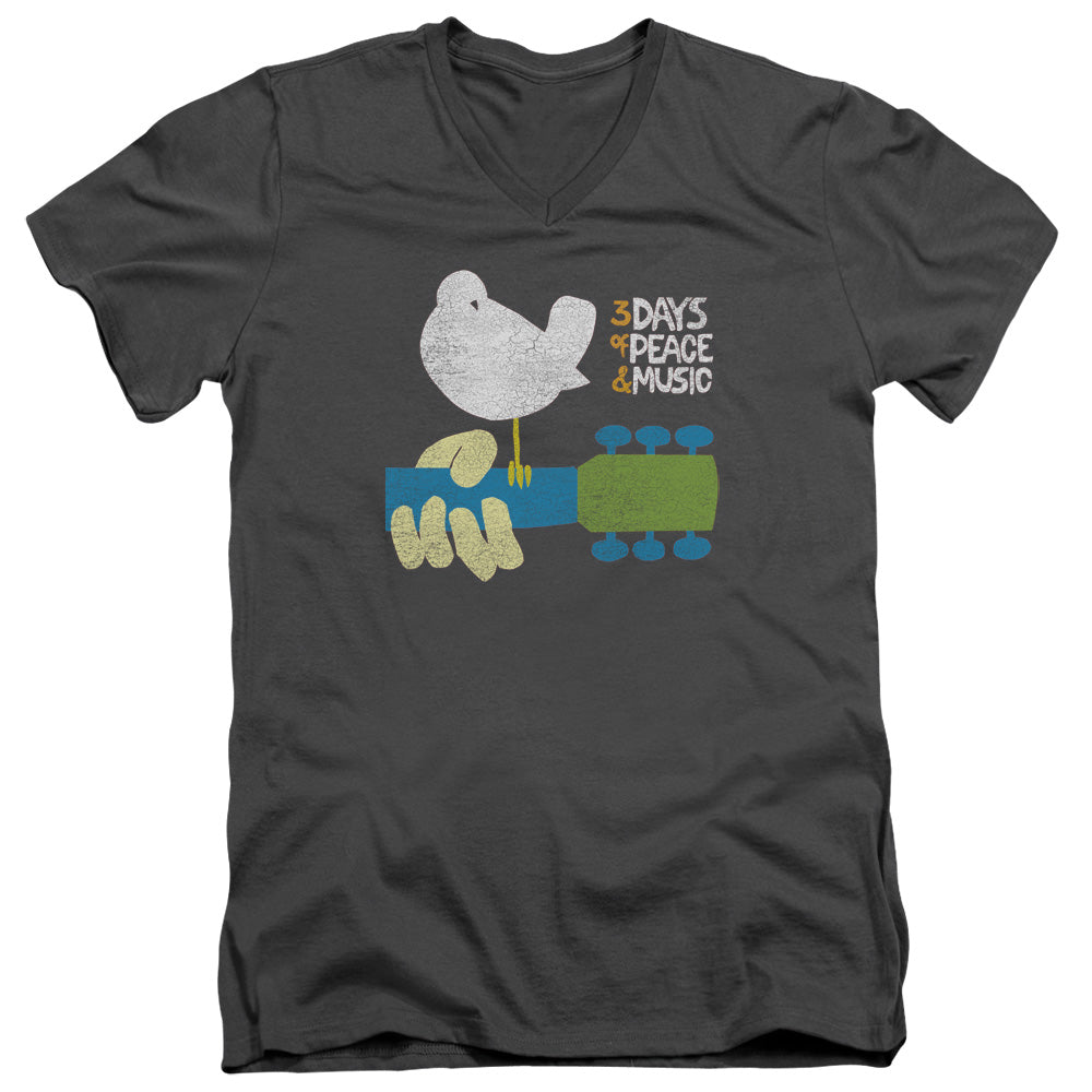 Woodstock Perched Mens Slim Fit V-Neck T Shirt Charcoal