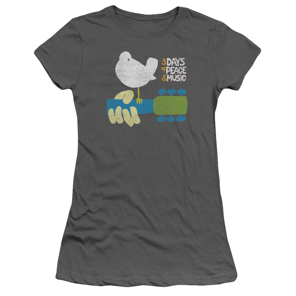 Woodstock Perched Junior Sheer Cap Sleeve Womens T Shirt Charcoal