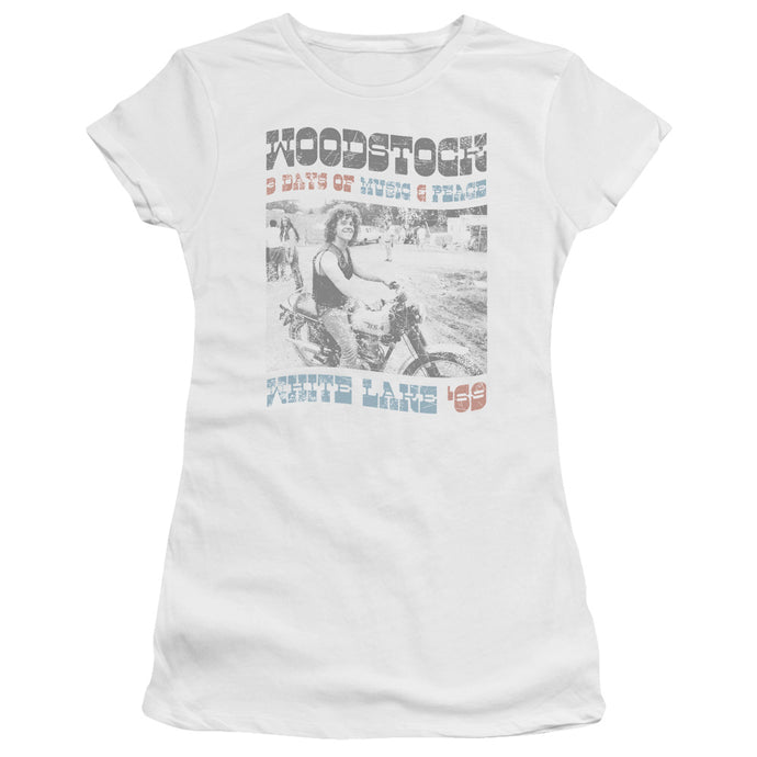 Woodstock Rider Junior Sheer Cap Sleeve Womens T Shirt White