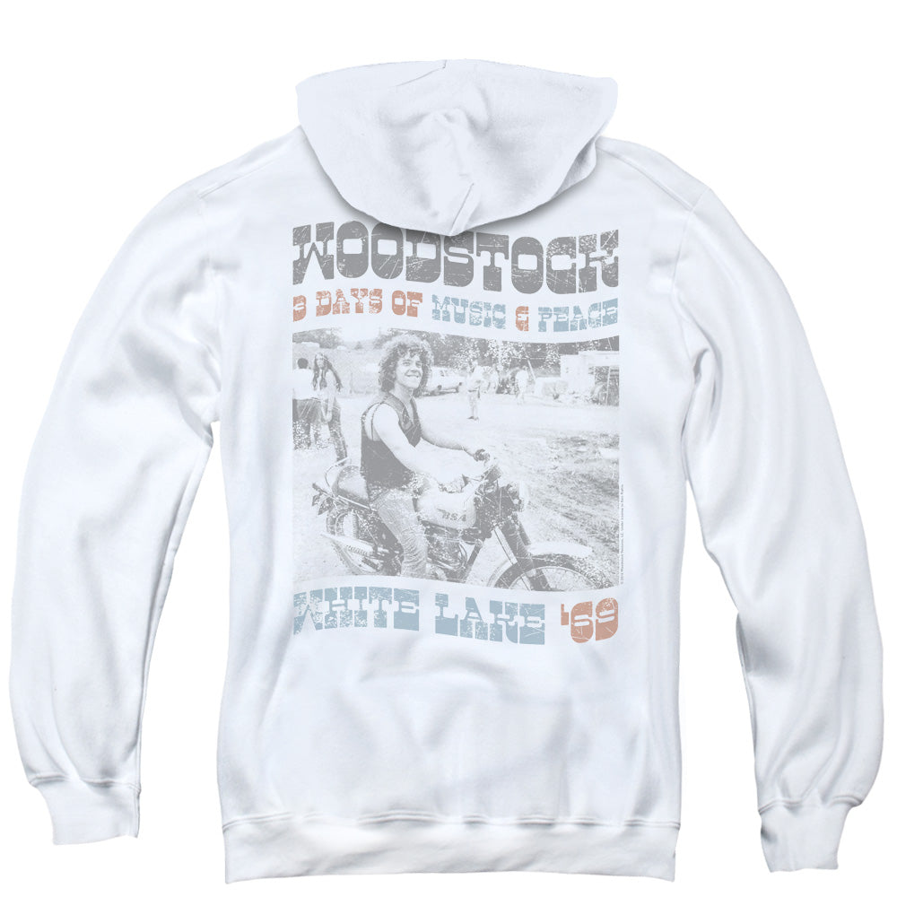 Woodstock Rider Back Print Zipper Mens Hoodie White