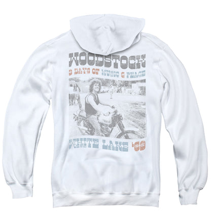 Woodstock Rider Back Print Zipper Mens Hoodie White