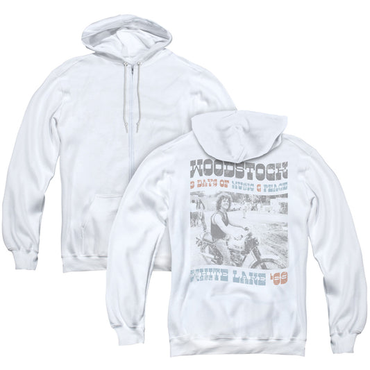 Woodstock Rider Back Print Zipper Mens Hoodie White