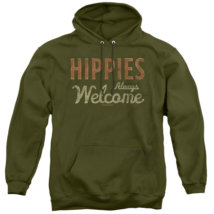 Woodstock Hippies Welcome Mens Hoodie Military Green