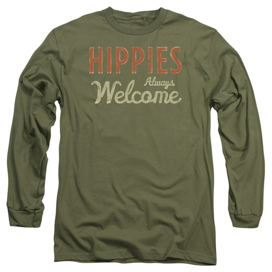 Woodstock Hippies Welcome Mens Long Sleeve Shirt Military Green