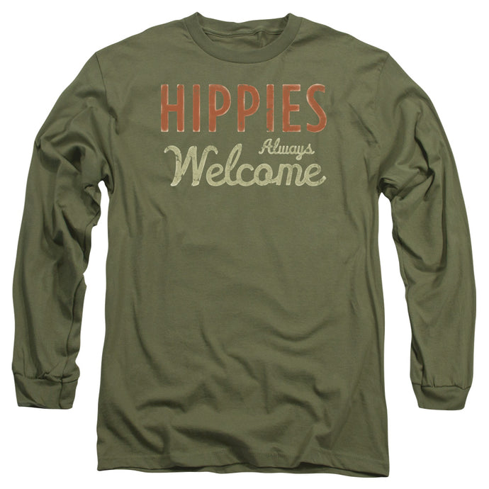 Woodstock Hippies Welcome Mens Long Sleeve Shirt Military Green