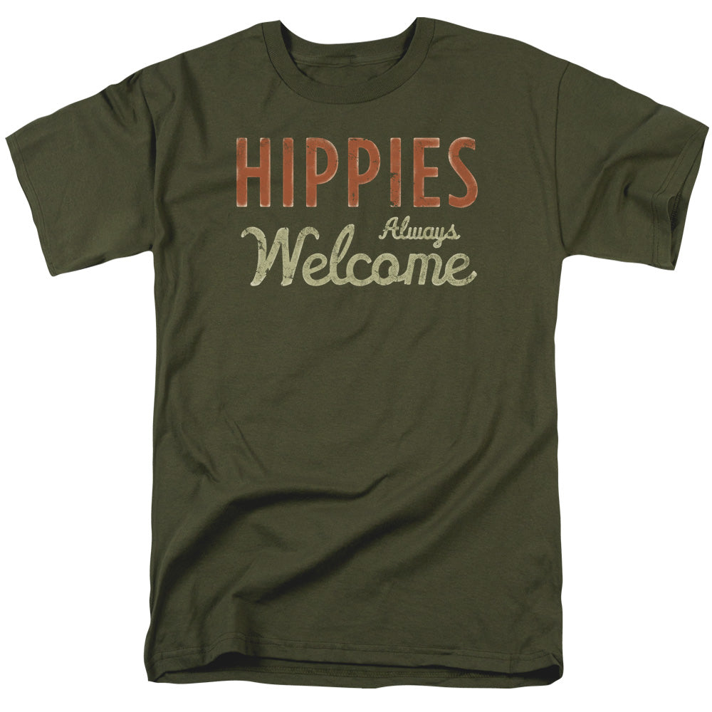 Woodstock Hippies Welcome Mens T Shirt Military Green