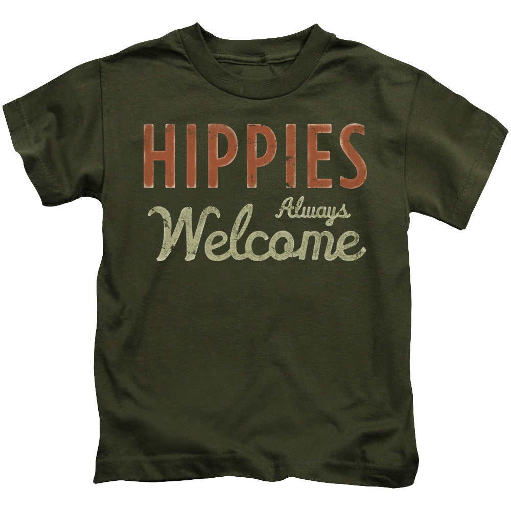 Woodstock Hippies Welcome Juvenile Kids Youth T Shirt Military Green