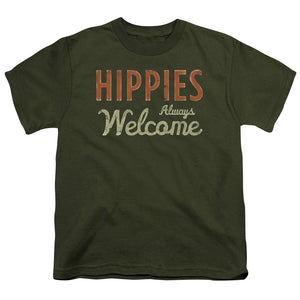 Woodstock Hippies Welcome Kids Youth T Shirt Military Green