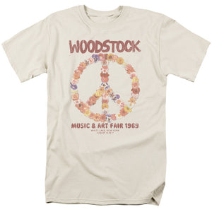 Woodstock Floral Peace Mens T Shirt Cream
