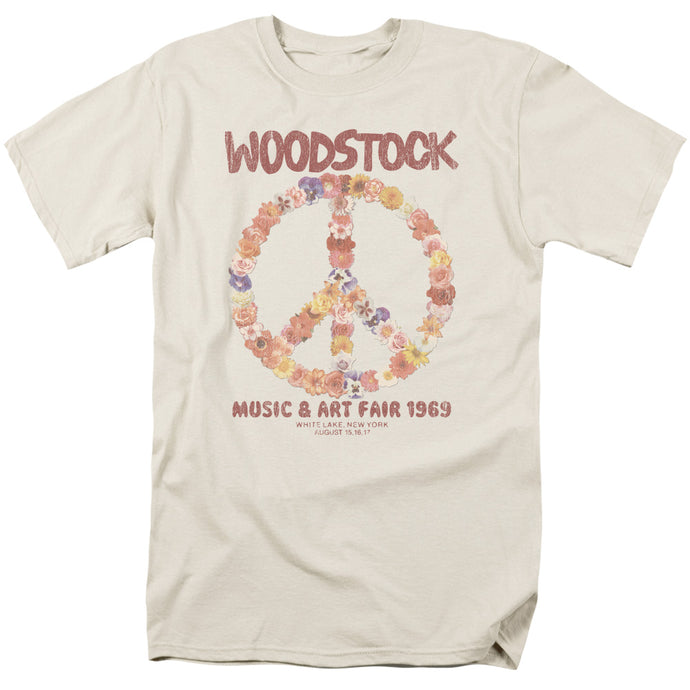 Woodstock Floral Peace Mens T Shirt Cream