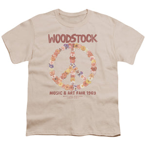 Woodstock Floral Peace Kids Youth T Shirt Cream