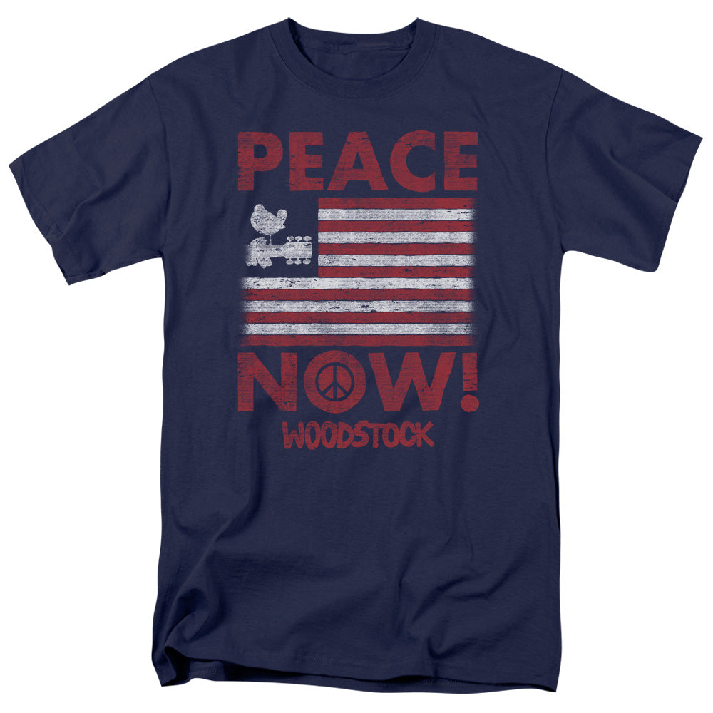 Woodstock Peace Now Mens T Shirt Navy Blue