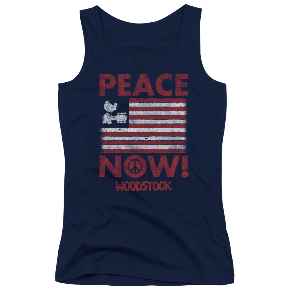 Woodstock Peace Now Womens Tank Top Shirt Navy Blue