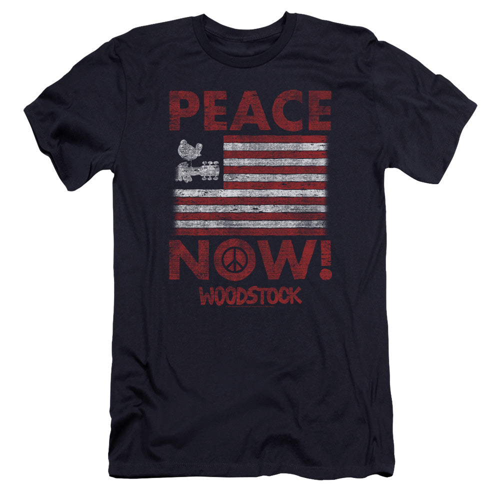 Woodstock Peace Now Premium Bella Canvas Slim Fit Mens T Shirt Navy Blue