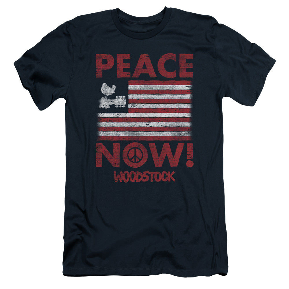 Woodstock Peace Now Slim Fit Mens T Shirt Navy Blue