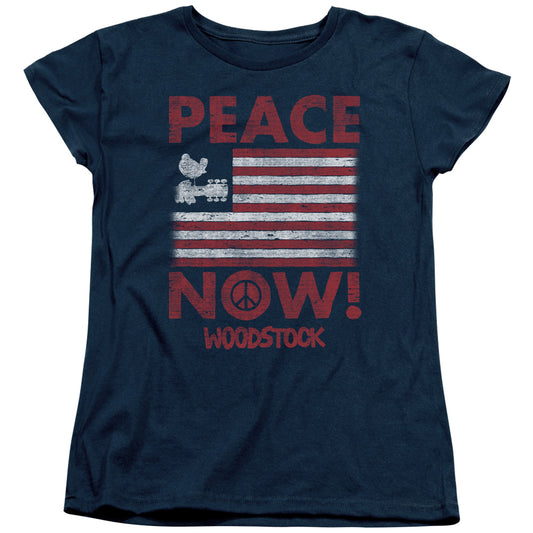 Woodstock Peace Now Womens T Shirt Navy Blue