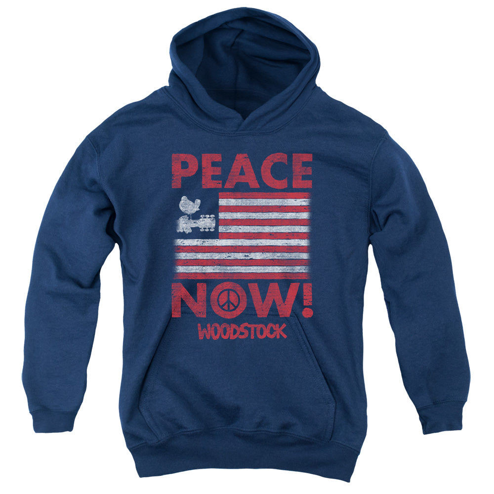 Woodstock Peace Now Kids Youth Hoodie Navy Blue