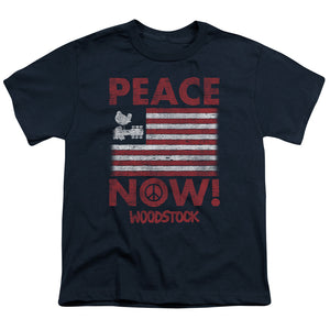 Woodstock Peace Now Kids Youth T Shirt Navy Blue