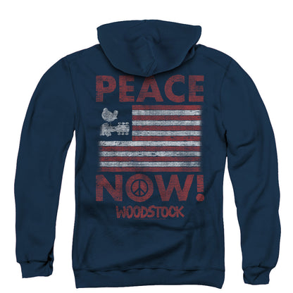 Woodstock Peace Now Back Print Zipper Mens Hoodie Navy Blue