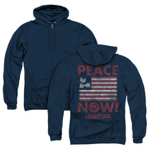 Load image into Gallery viewer, Woodstock Peace Now Back Print Zipper Mens Hoodie Navy Blue