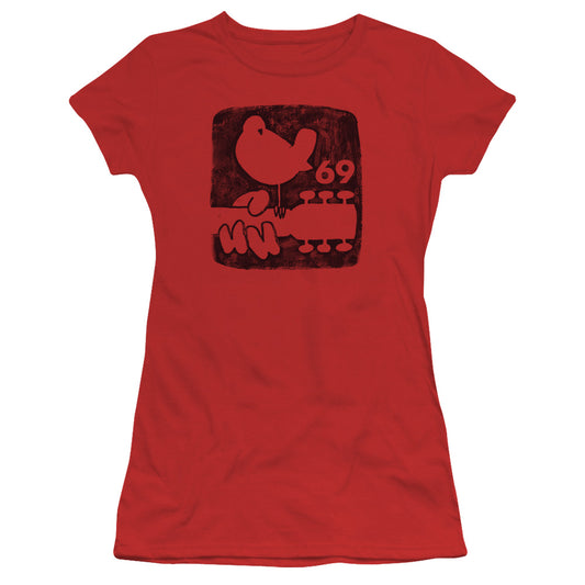 Woodstock Summer 69 Junior Sheer Cap Sleeve Womens T Shirt Red