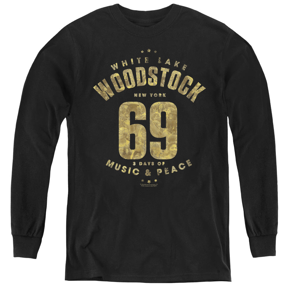 Woodstock White Lake Long Sleeve Kids Youth T Shirt Black