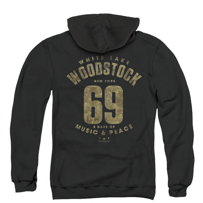 Woodstock White Lake Back Print Zipper Mens Hoodie Black