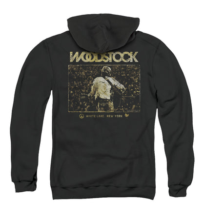 Woodstock White Lake Crowd Back Print Zipper Mens Hoodie Black