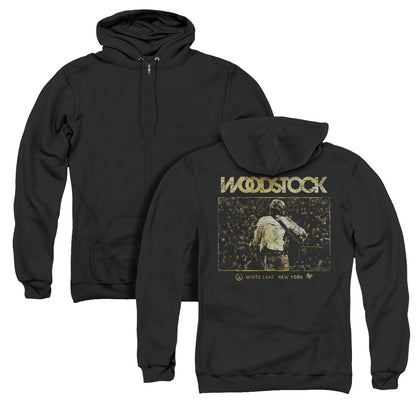 Woodstock White Lake Crowd Back Print Zipper Mens Hoodie Black