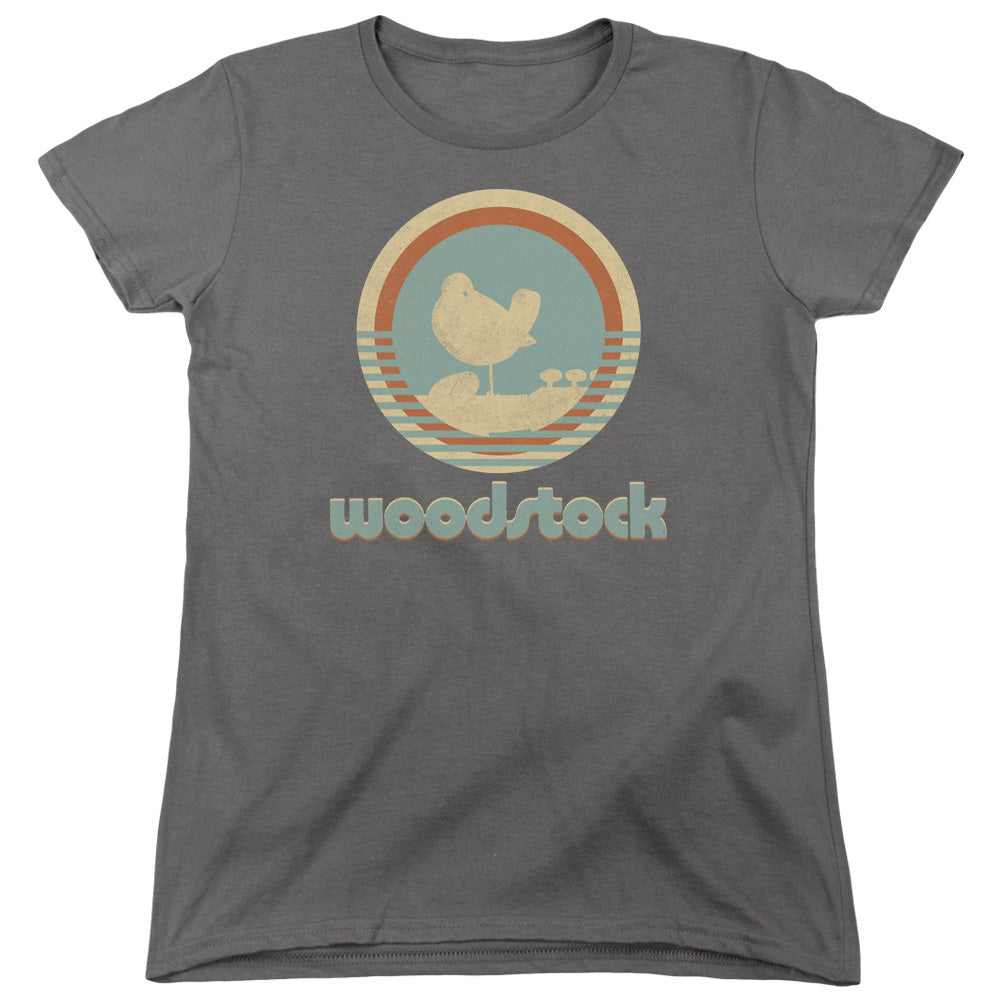 Woodstock Bird Circle Womens T Shirt Charcoal