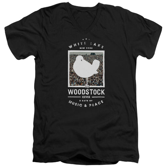 Woodstock Birds Eye View Mens Slim Fit V-Neck T Shirt Black